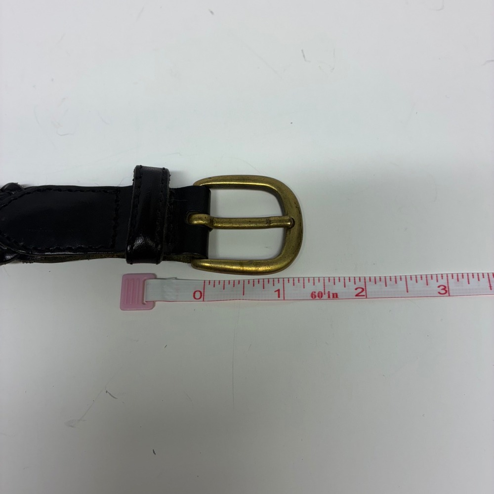County Seat Braided Leather Belt Mens 30 Black Woven Brass Buckle Vintage - Picture 12 of 14